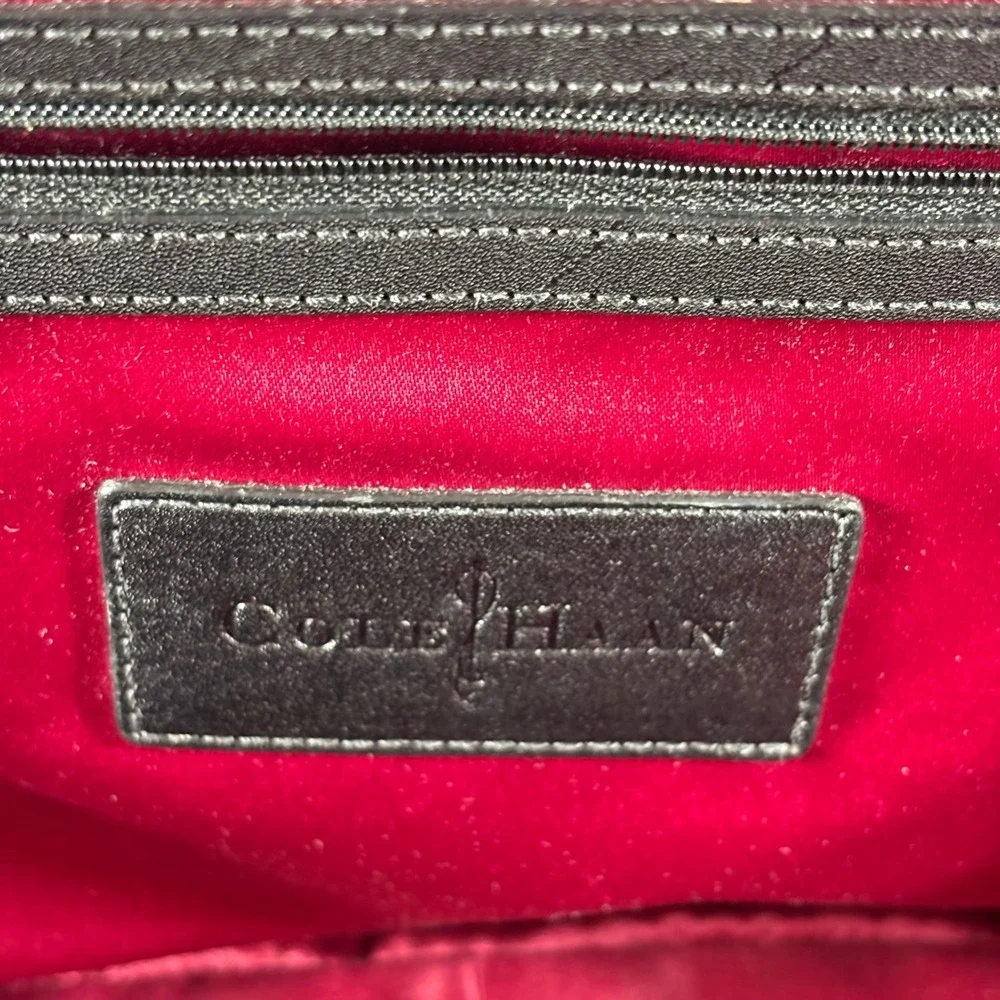 Cole Haan Satchel Shoulder Bag Black Reptile Embossed Leather Designer Handbag‎